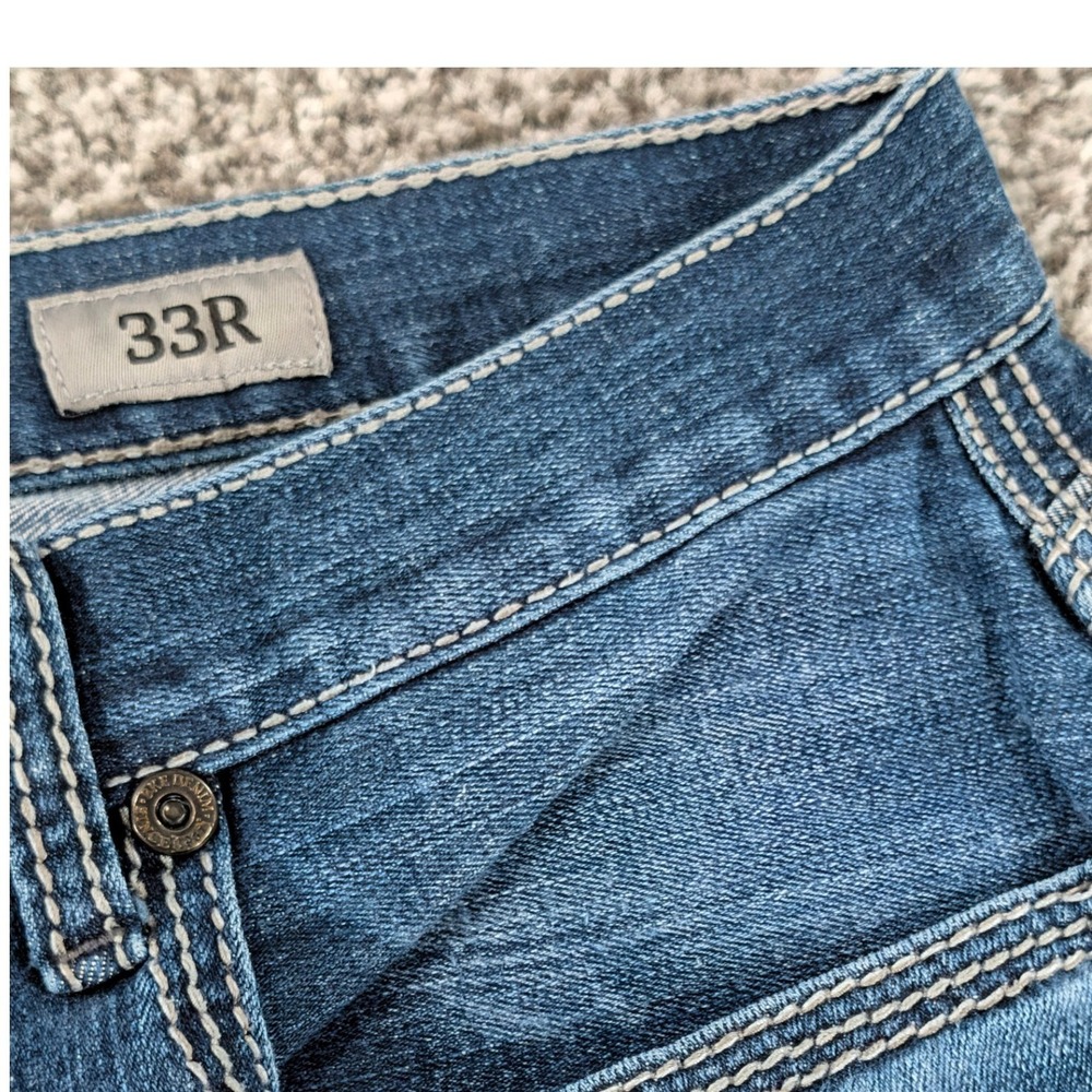 BKE Jake Straight Leg Jeans Mens 33R Medium Wash Denim Blue Contrast Stitch - Picture 5 of 16